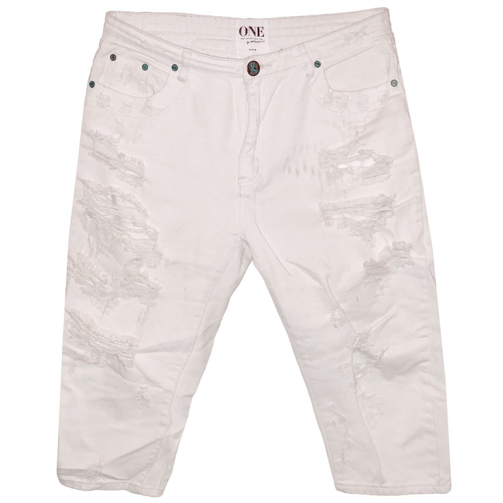 White Capri Ripped Denim